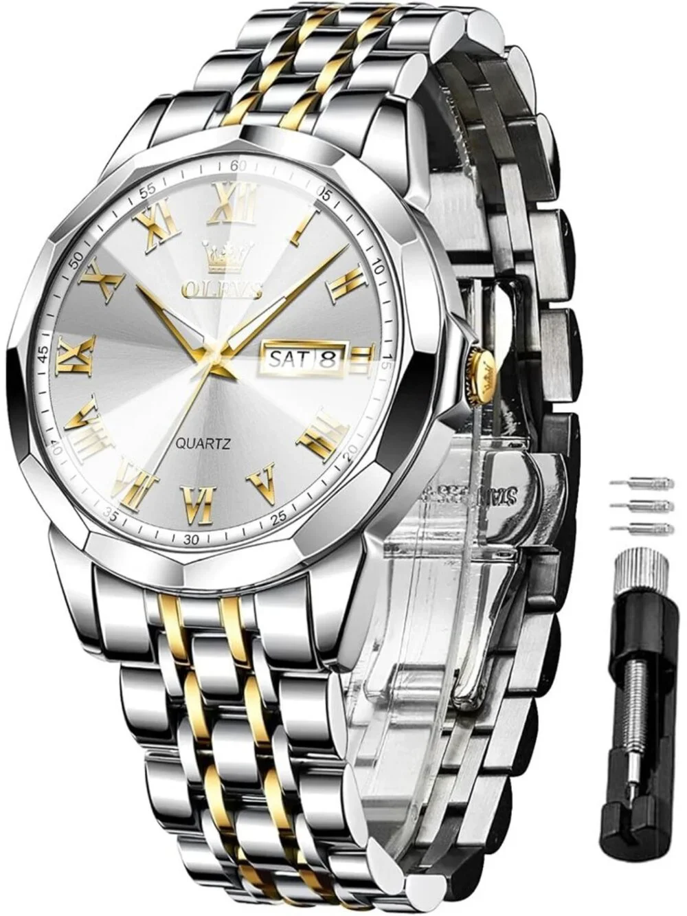 Mens Silver Gold Analog Quartz Numerals Classic Luxury Luminous Waterproof Watch